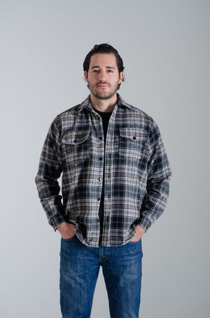 Camisa Franela Manga Larga Cuadro Negra