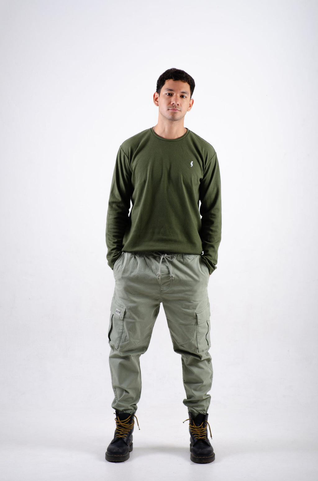 Playera Waffle Manga larga Verde militar