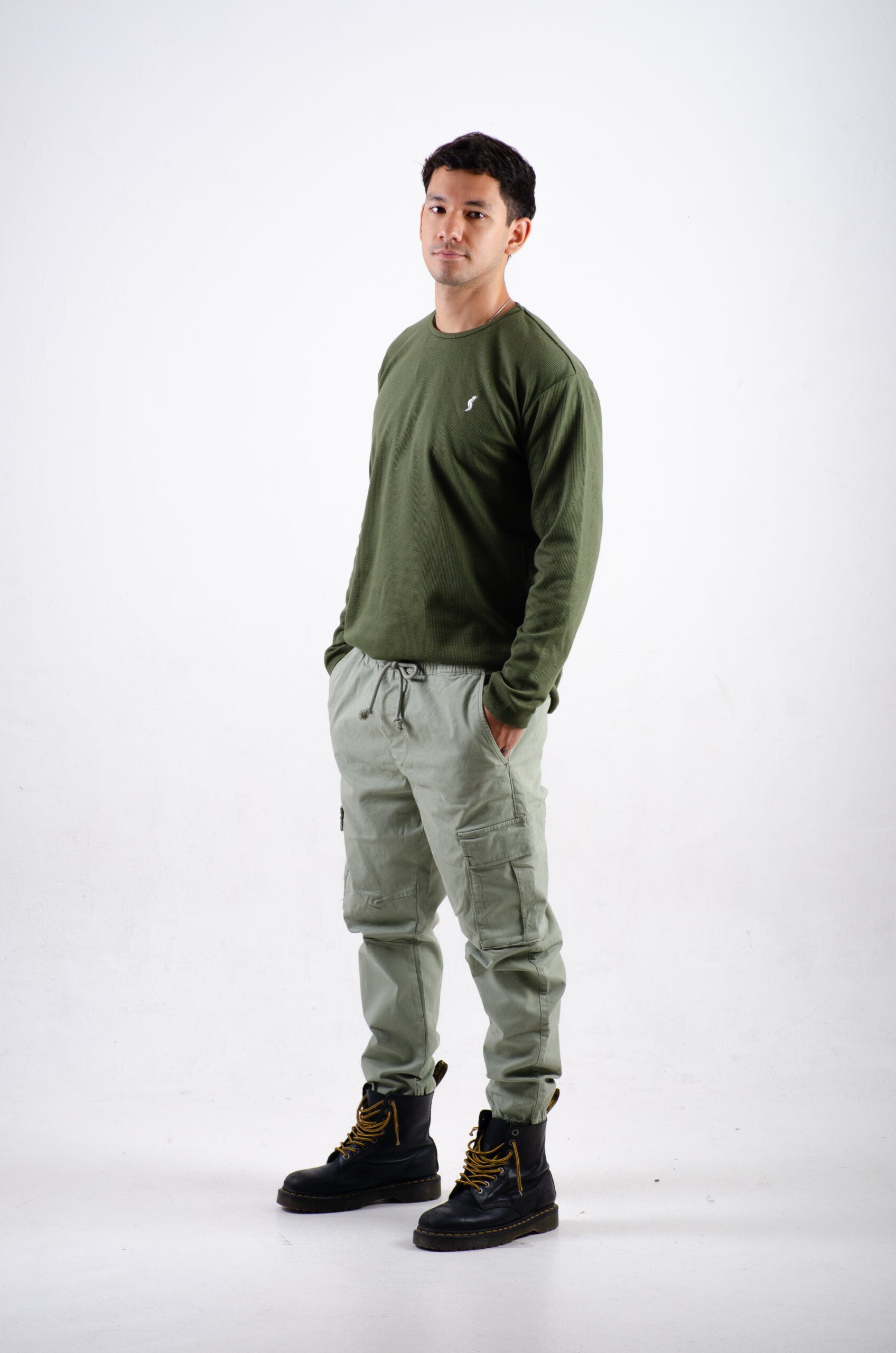 Playera Waffle Manga larga Verde militar