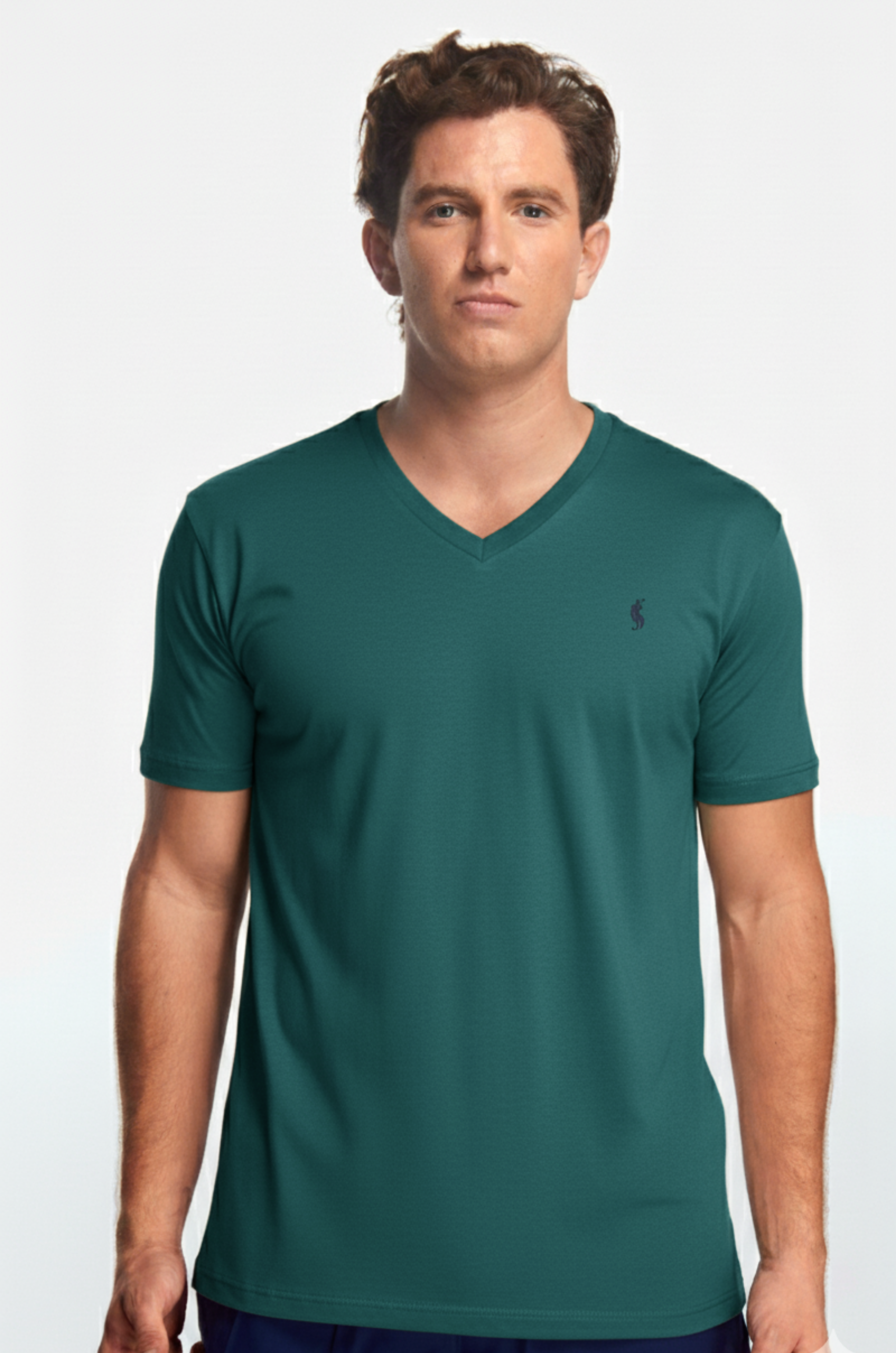 Playera Cuello V Básica Verde botella