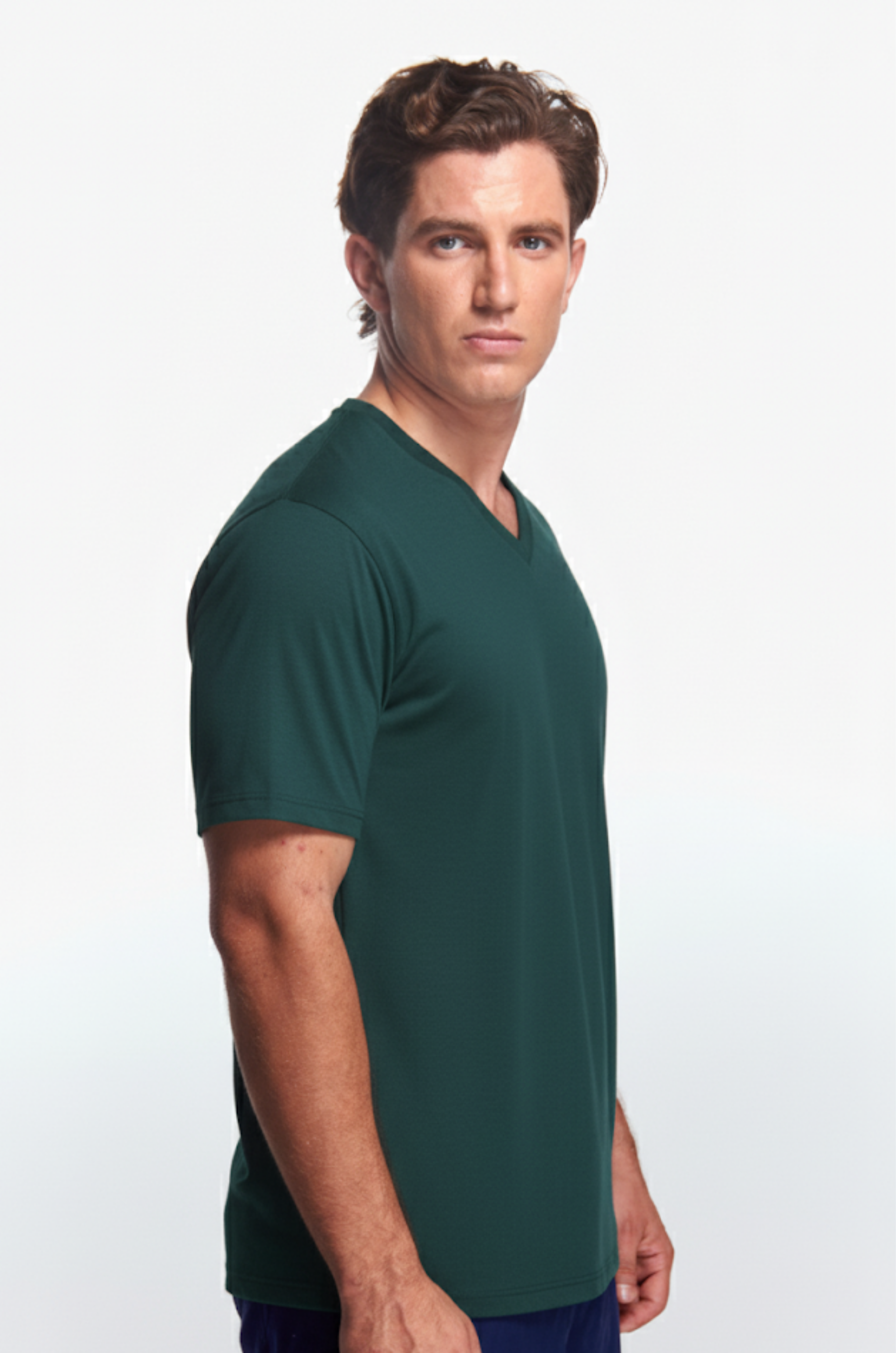 Playera Cuello V Básica Verde botella
