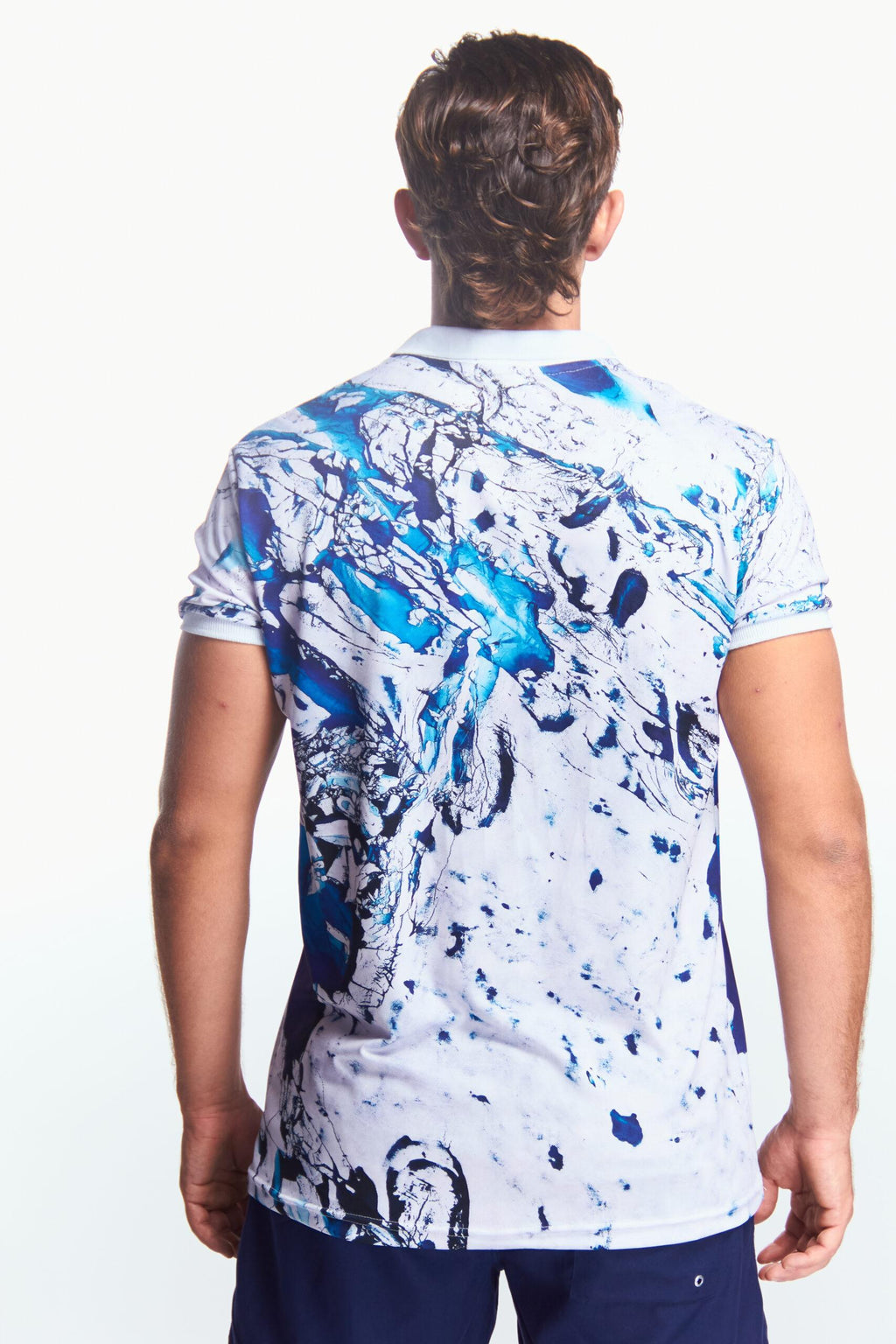 Playera Polo Sublimada Manga corta Abstracta Azul