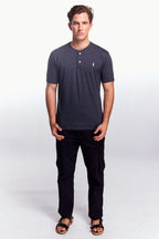 Playera Henley Manga corta Gris oxford