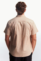 Camisa Lino Manga corta Beige Kaky