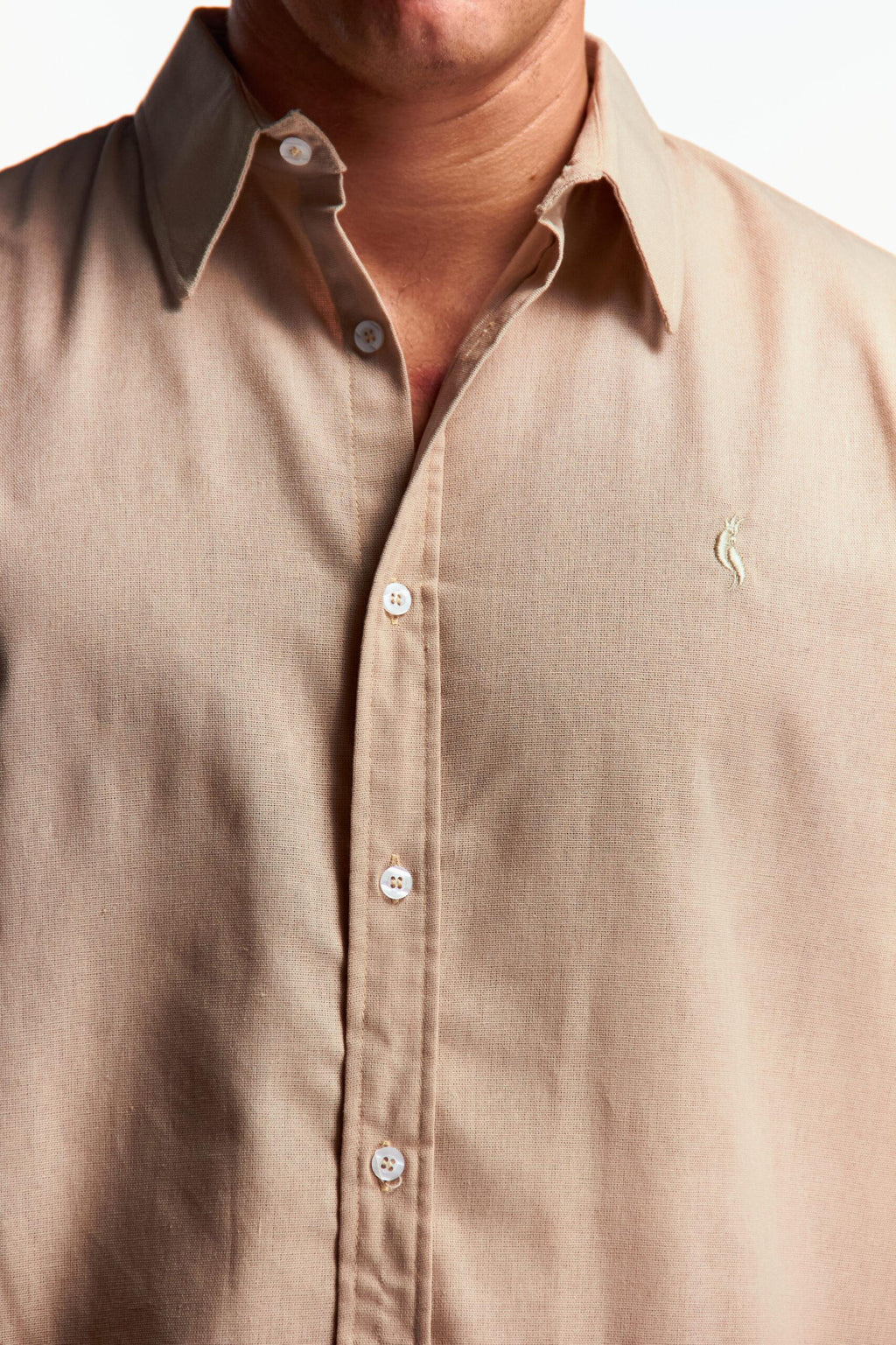 Camisa Lino Manga corta Beige Kaky
