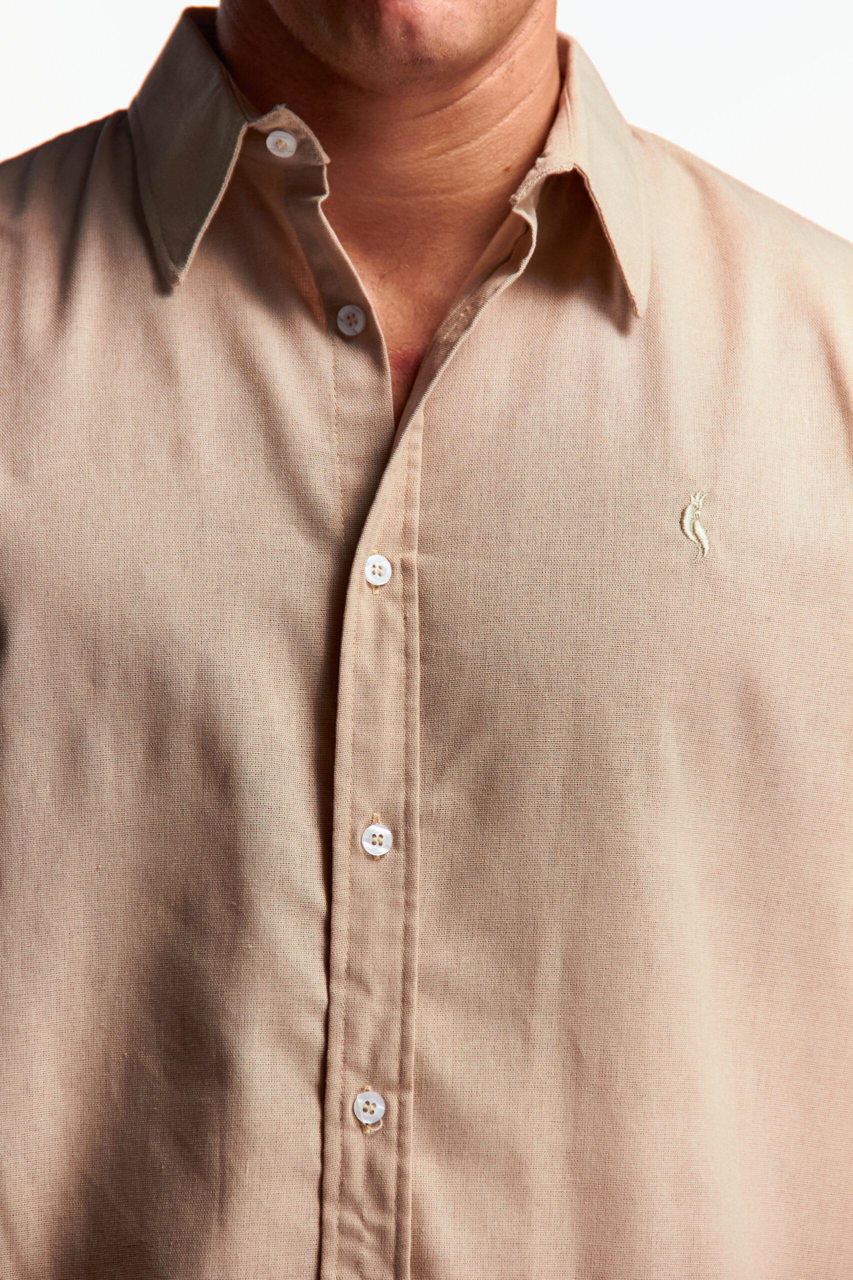Camisa Lino Manga corta Beige Kaky