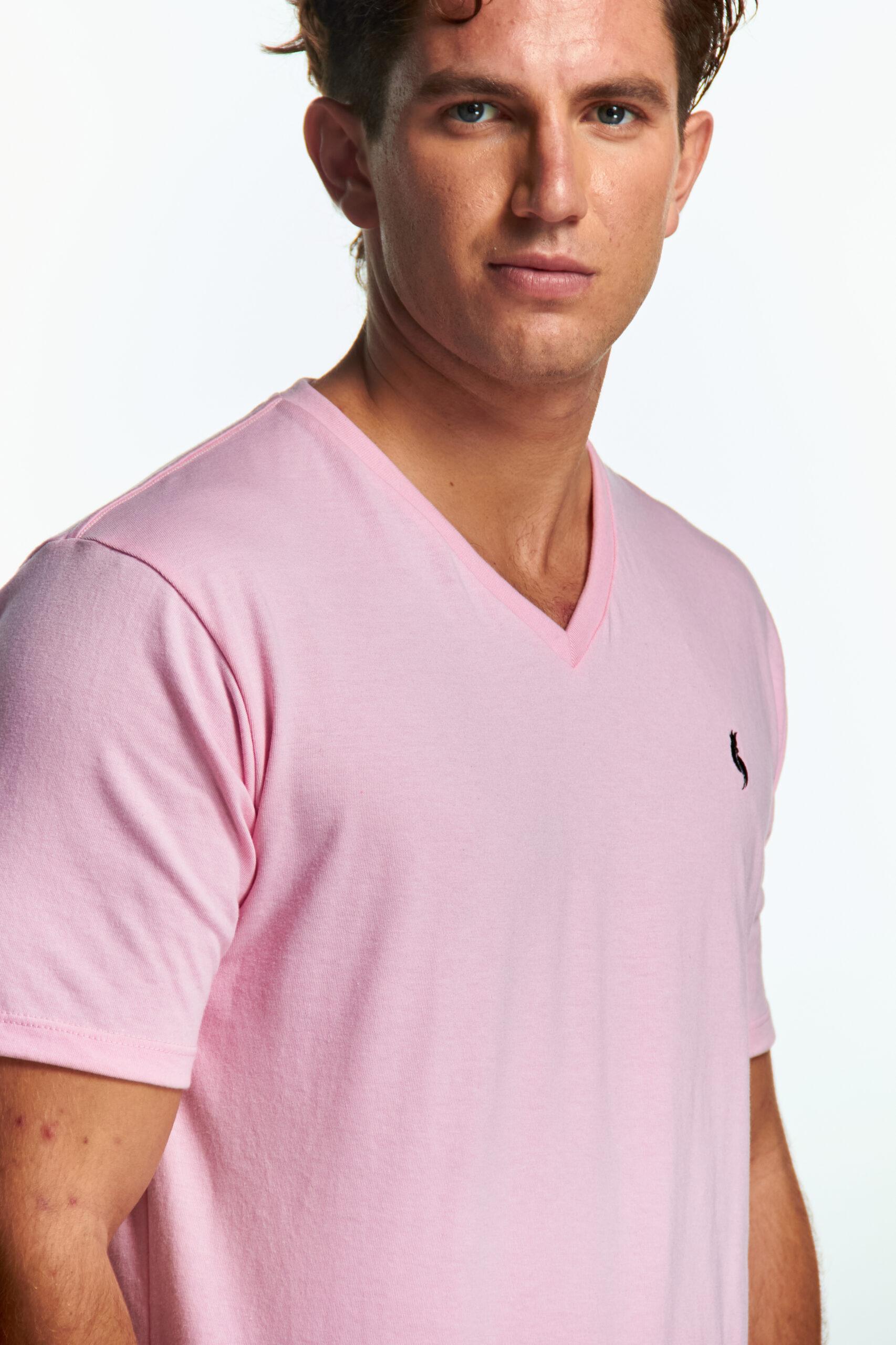 Playera Cuello V Básica Rosa
