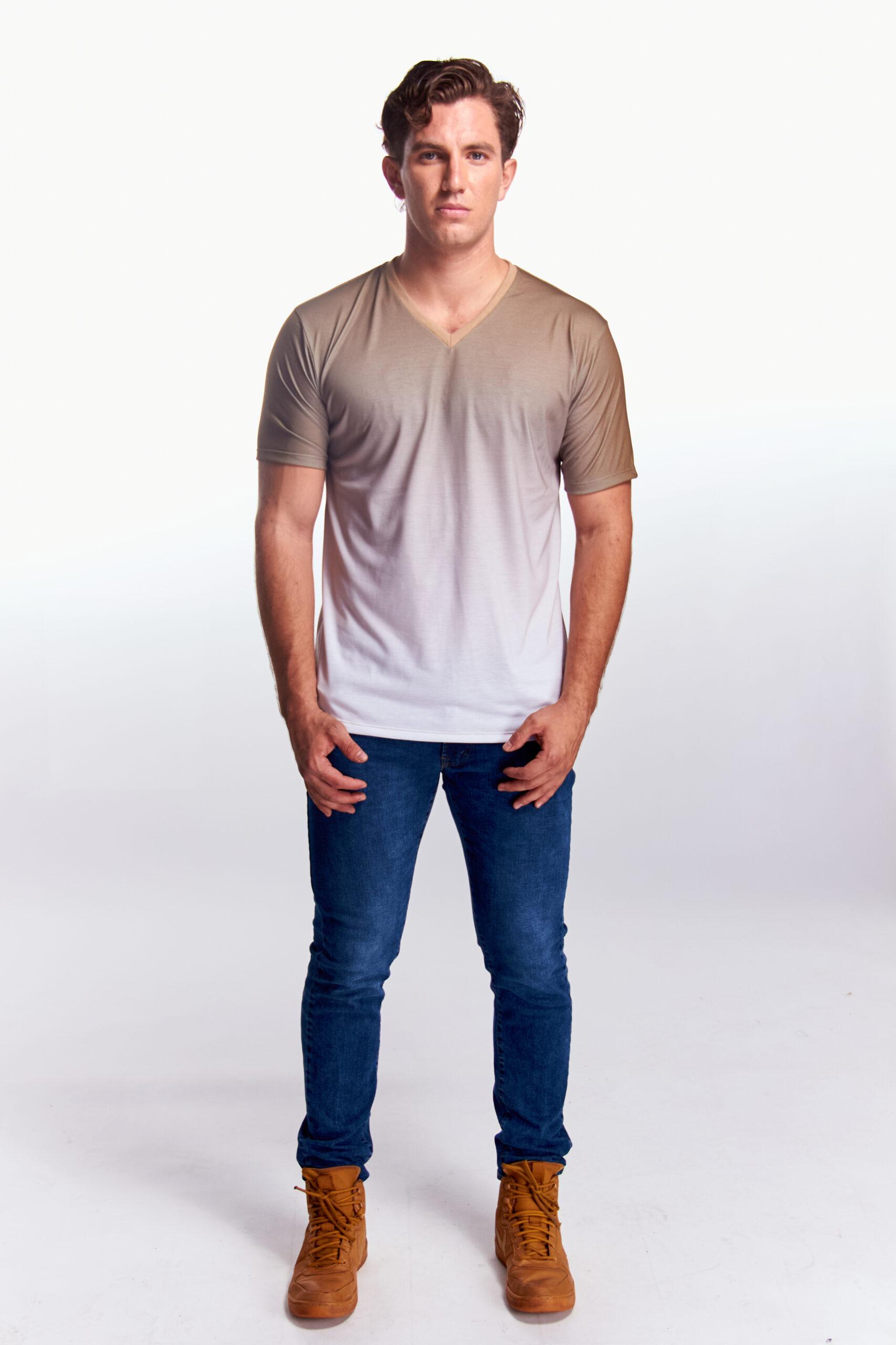 Playera Cuello V Manga corta Degradado Cafe
