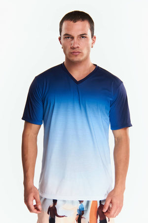 Playera Cuello V Manga corta Degradado Azul marino