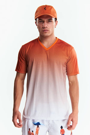 Playera Cuello V Manga corta Degradado Naranja