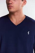 Playera Cuello V Básica Azul marino