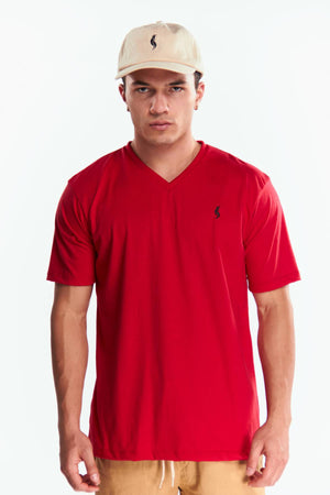 Playera Cuello V Básica Rojo